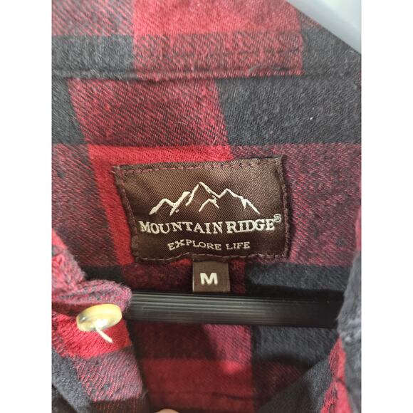 Mountain Ridge Button Down Flannel Shirt Red Black Plaid Long Sleeve Medium - Picture 3 of 7